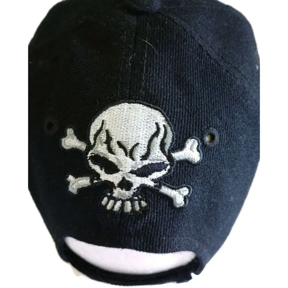 Skull On Fire Brim On Fire Choppers Embroidered Hat Flame Graphic Bikercore